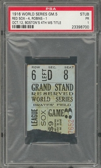1916 World Series Game 5 Ticket Stub From 10/12/1916 - Bostons 4th World Series Title (PSA PR-1)